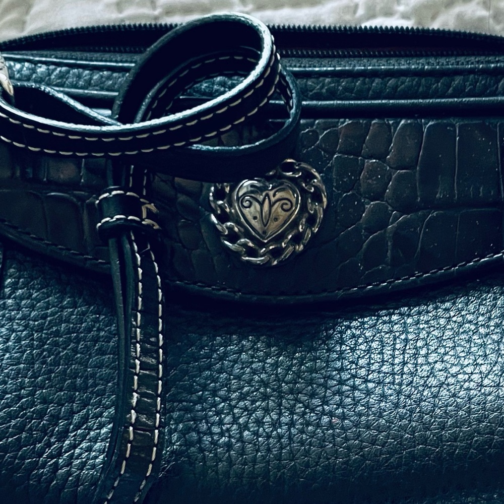 Brighton Vintage Black Croc Leather Silver Heart crossbody bag pocket red inside - Picture 10 of 15